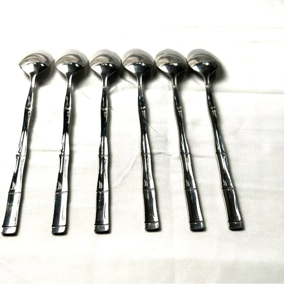 Set Of 6 Stainless Steel Spoons W/Bamboo Design From Japan Elegant Sophisticated - Picture 7 of 11